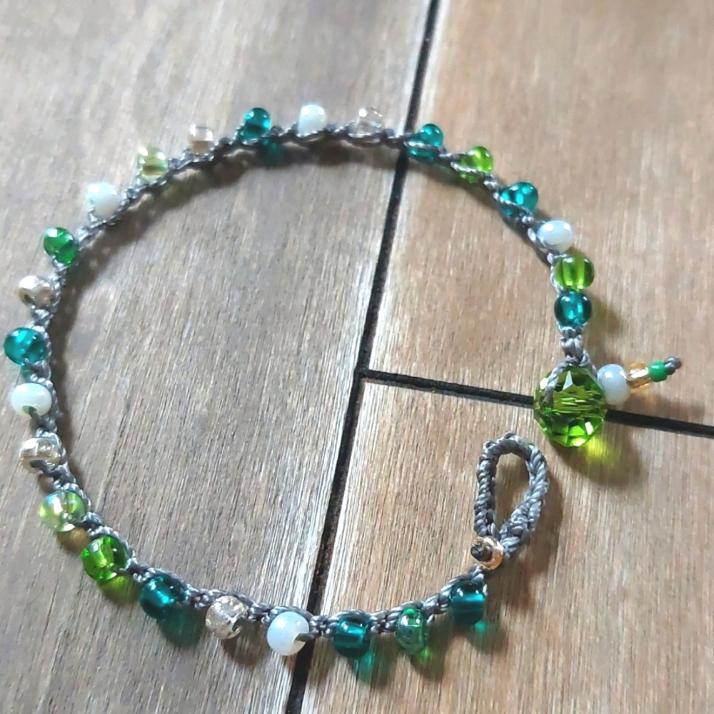 Handcrafted Bead Crochet Bracelet in Forest Green